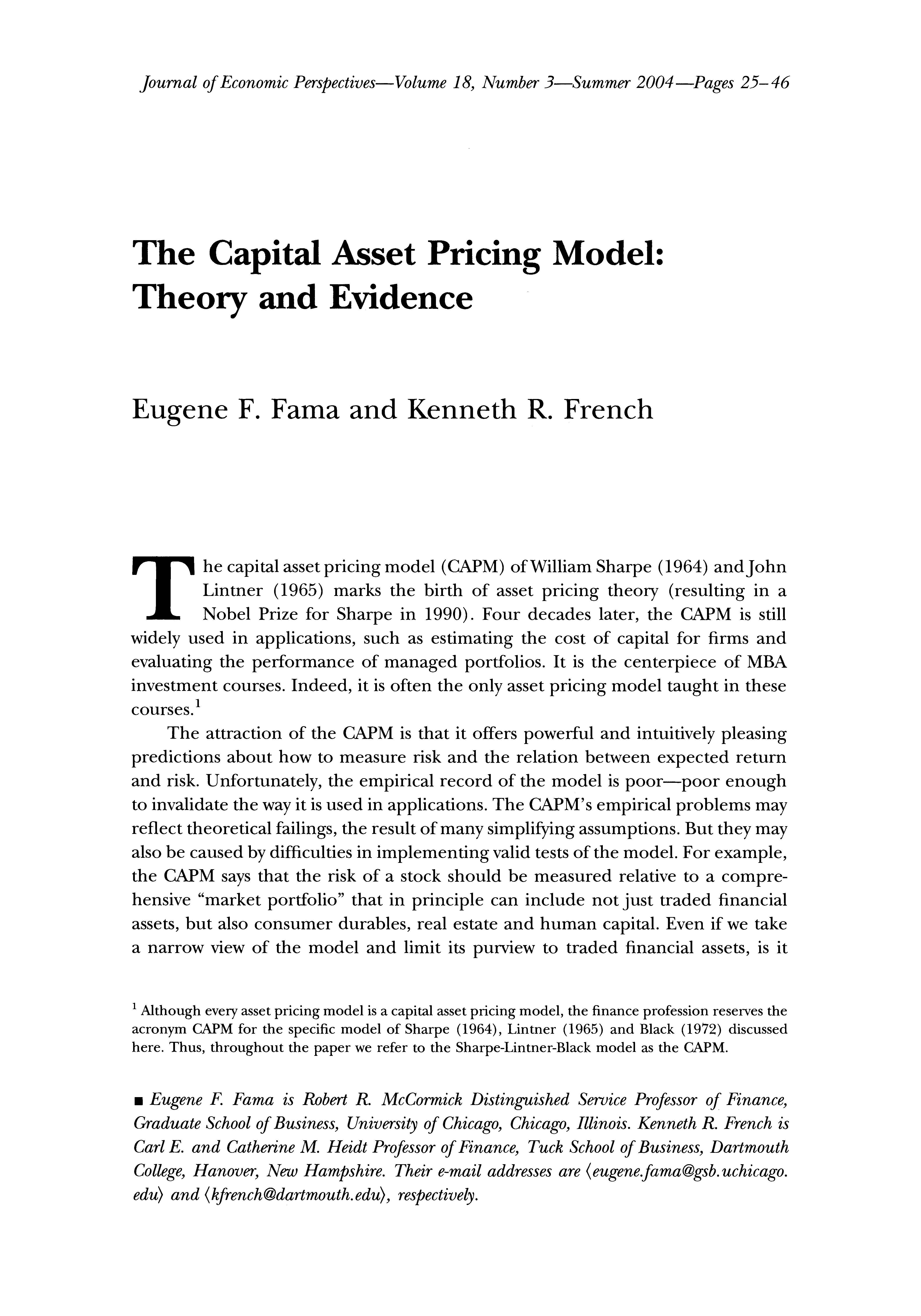 2004 The Capital Asset Pricing Model Theory and Evidencepdf