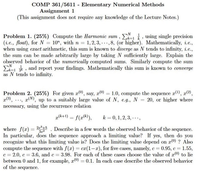 COMP 361/5611 elementary numerical methods