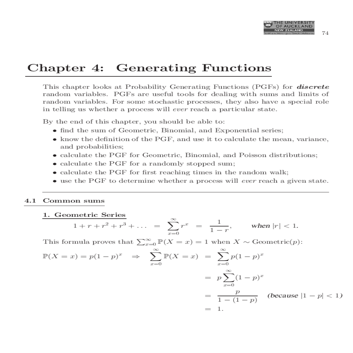 and exponential series know the definition the pgf