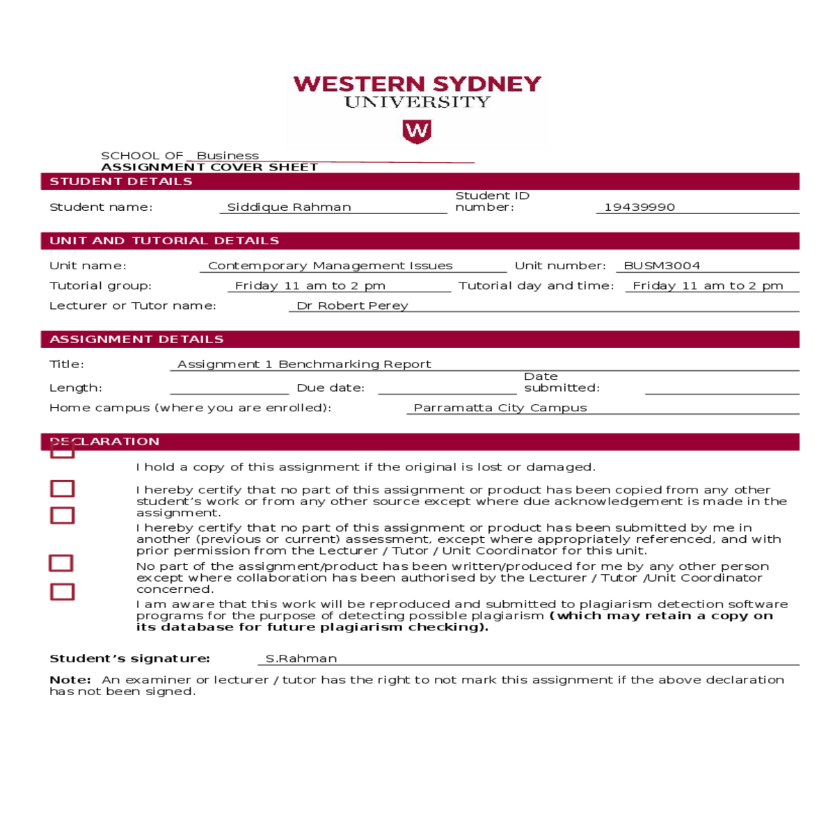 wsu businessassignment cover sheetbenchmarkingrepo