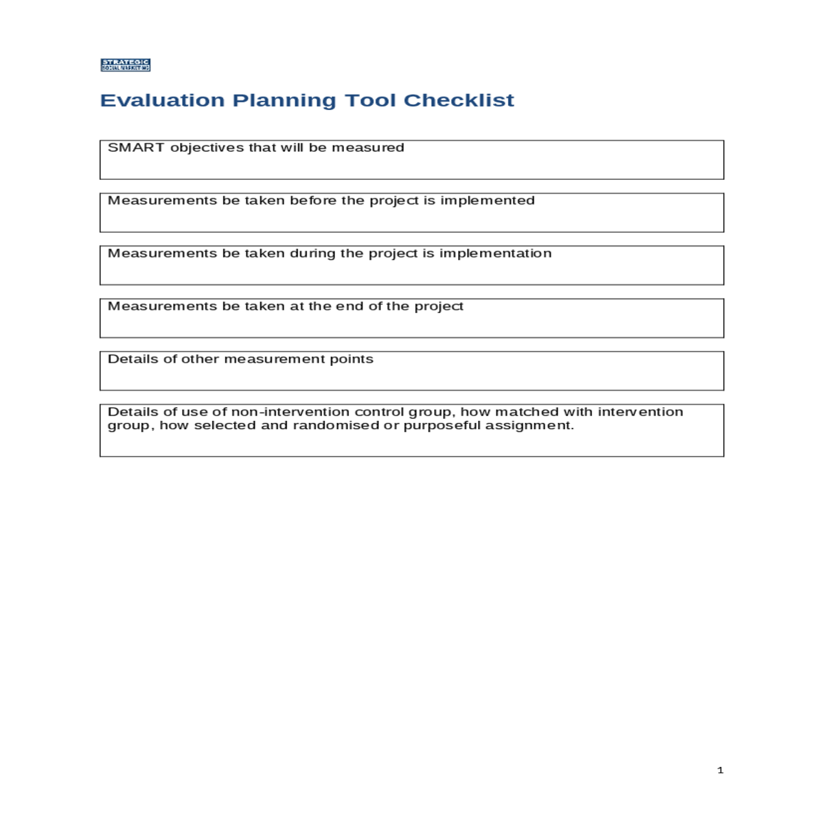 evaluation planning tool checklistindicators that