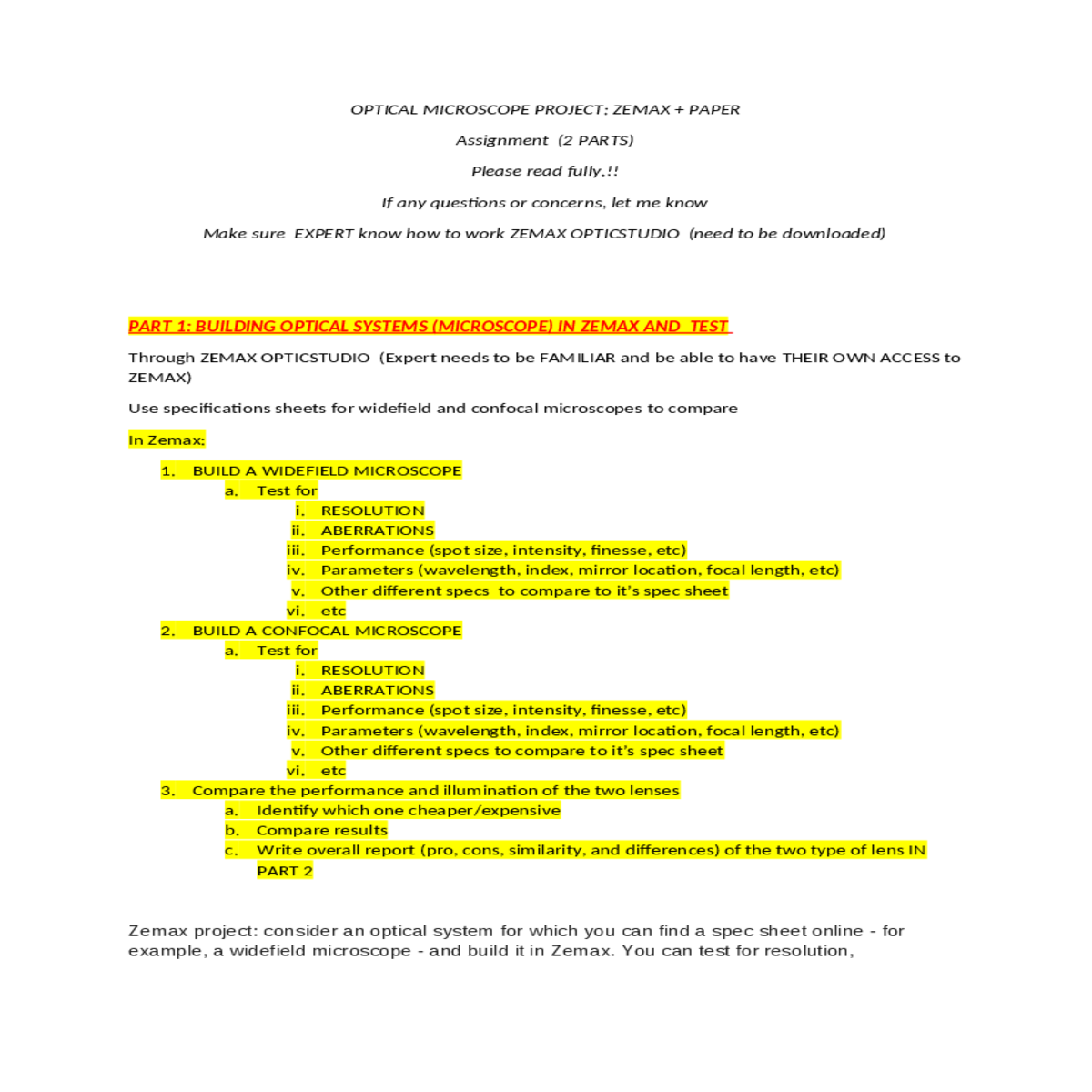 widefield microscope and build zemax