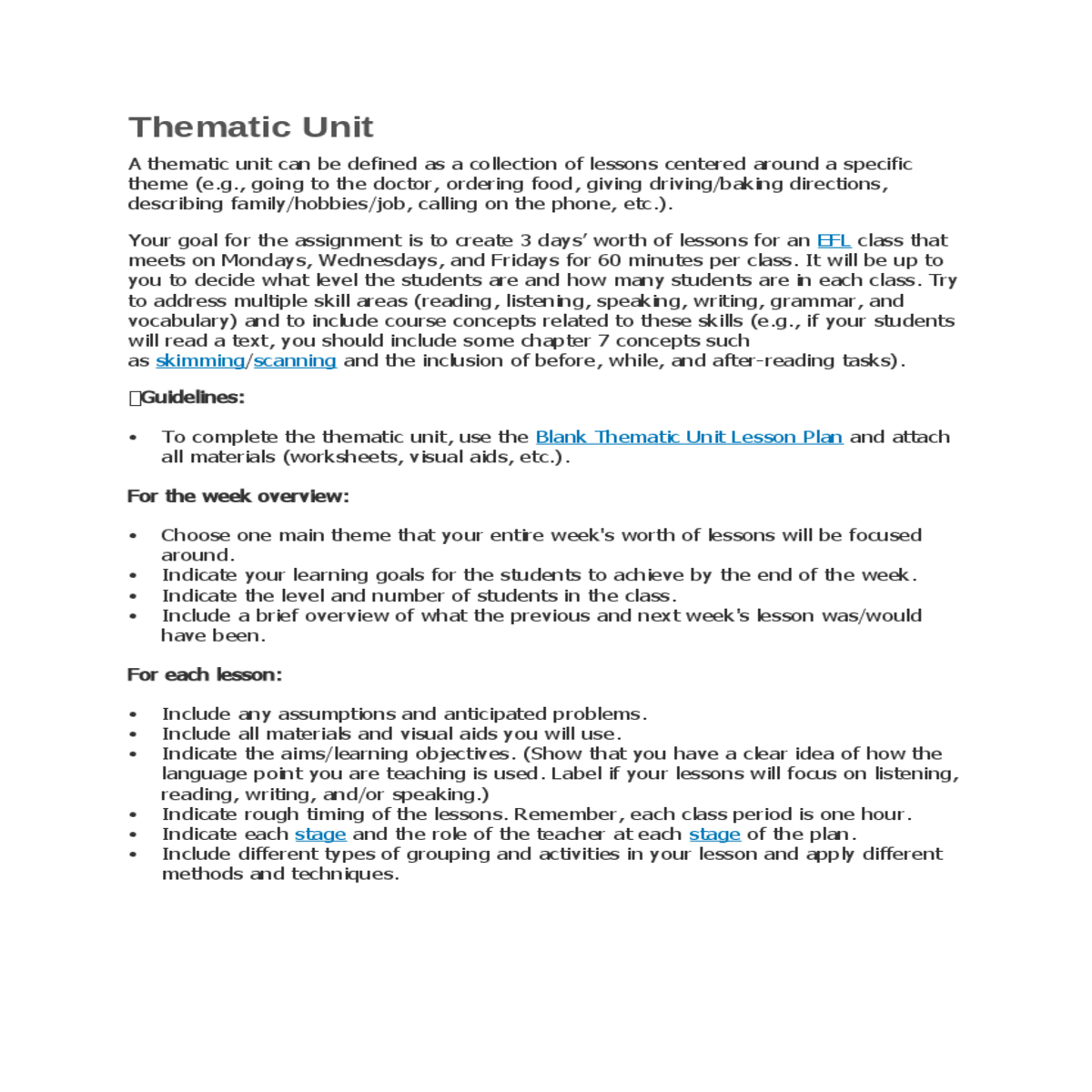 use theblank thematic unit lesson planand attach a
