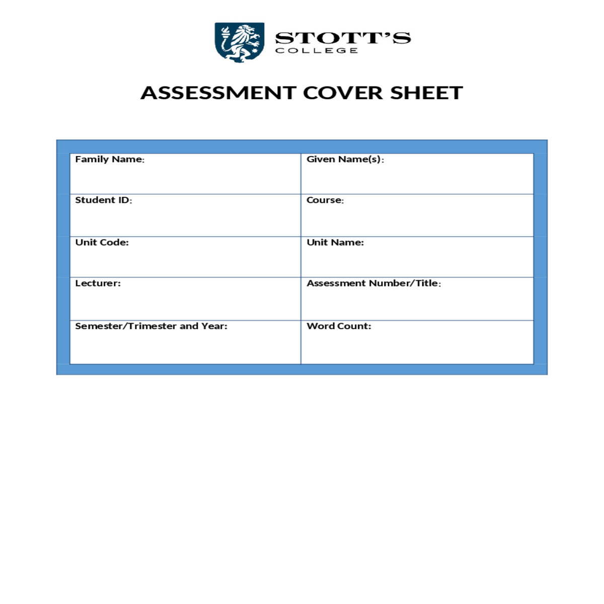 assessment cover sheet