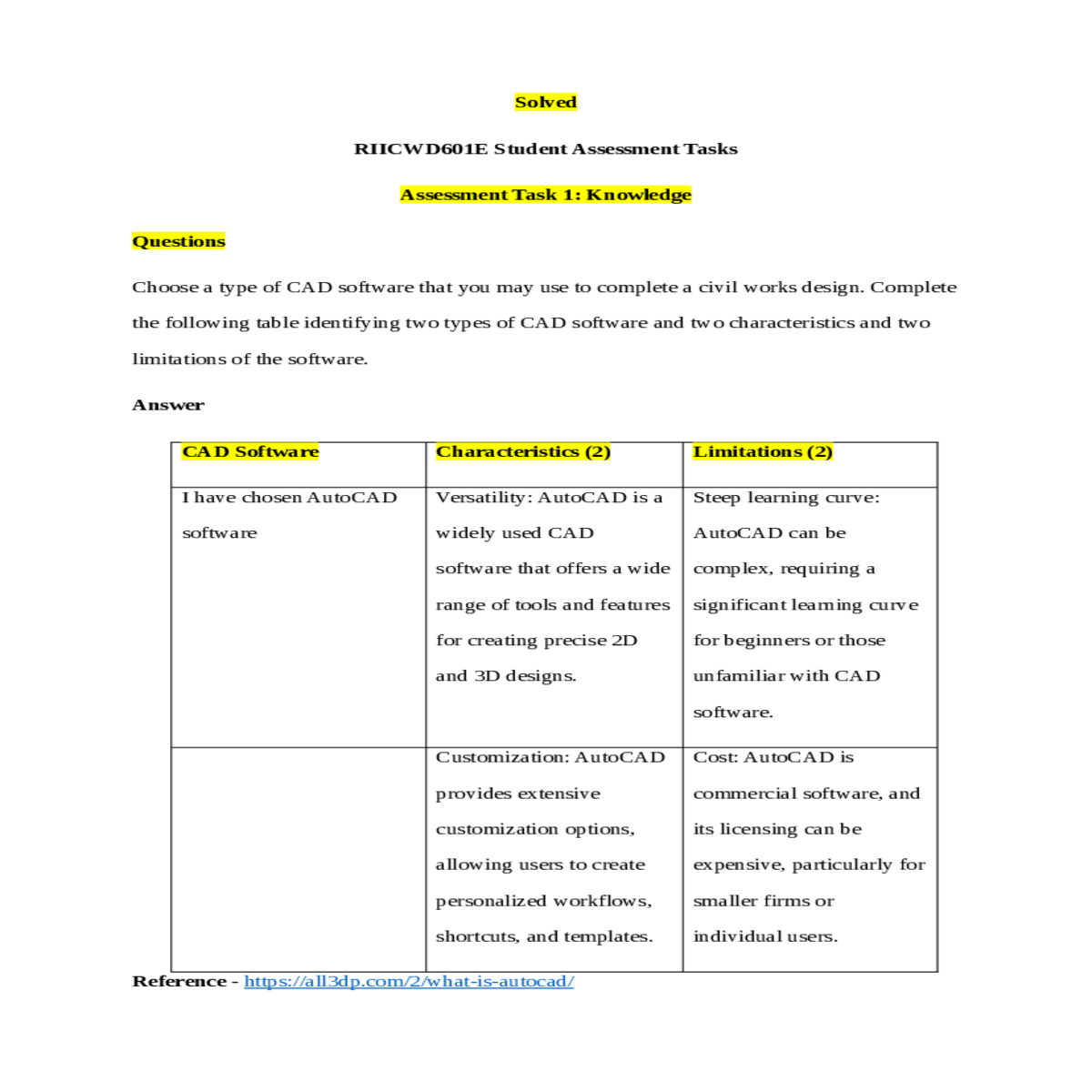 complete the following table identifying two types
