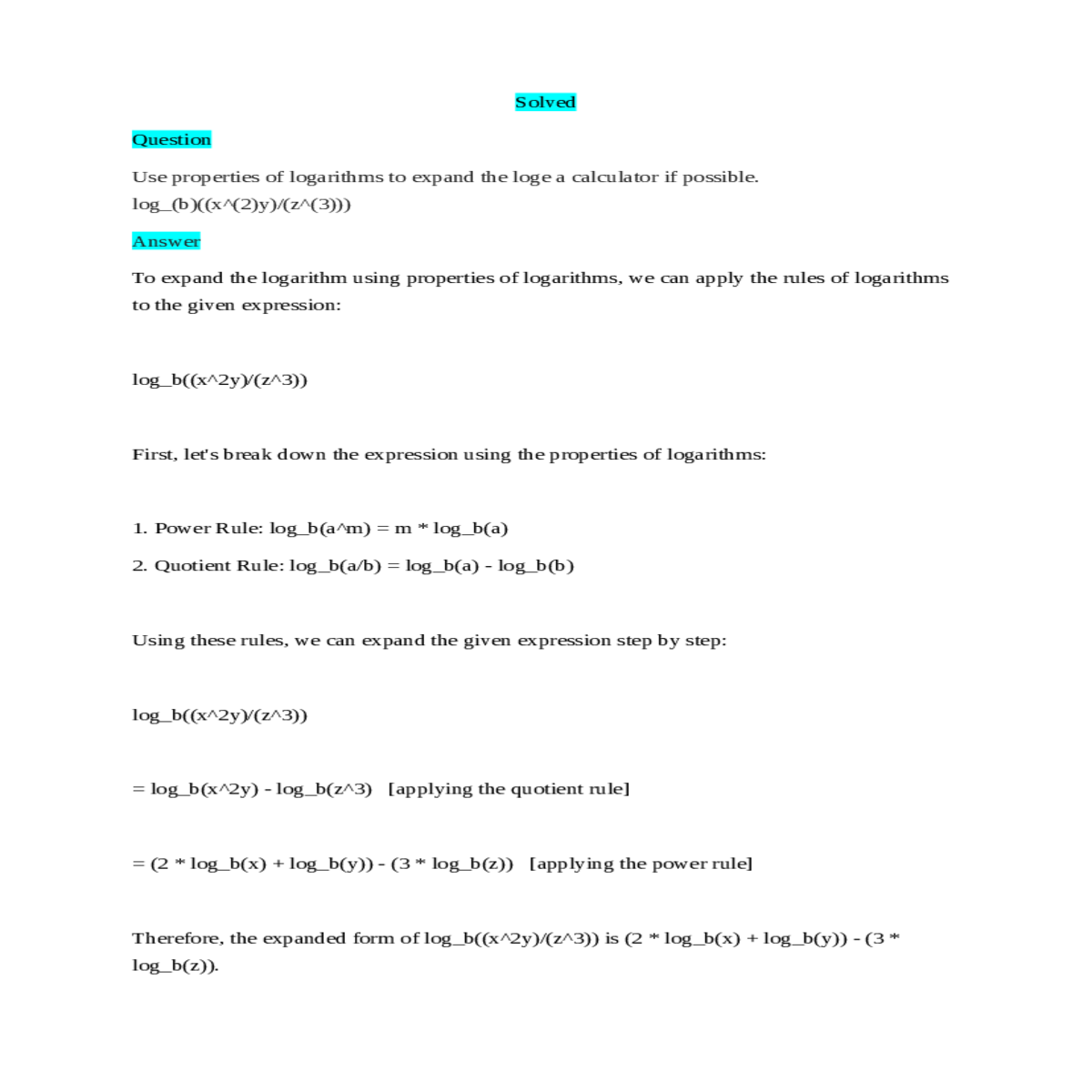 quotient rule log log log these rules
