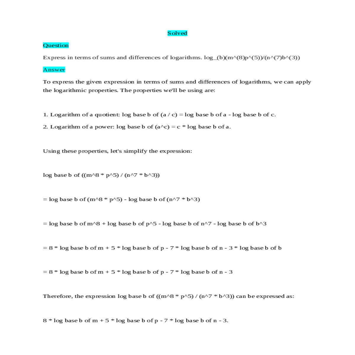 logarithm quotient log base log base log base