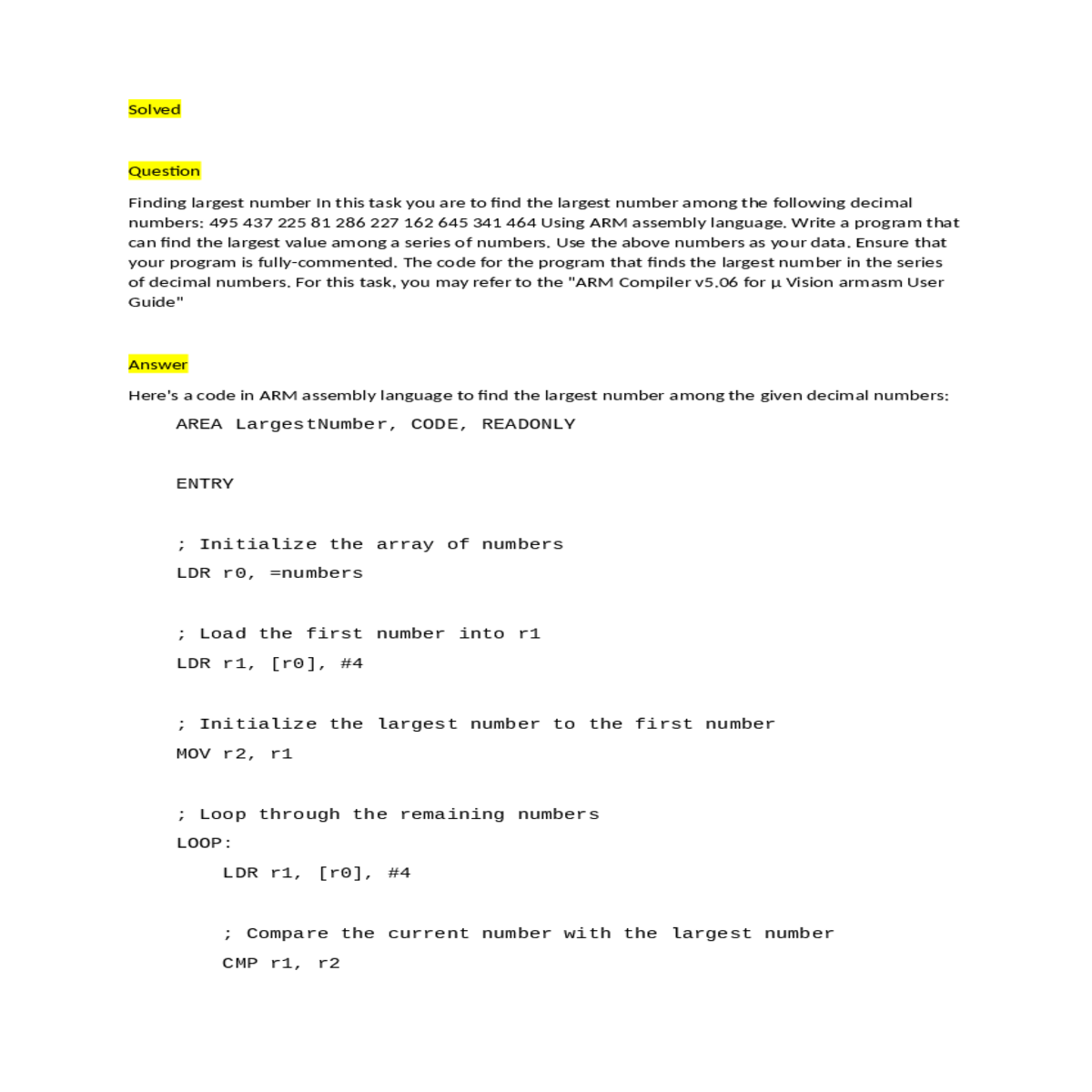 readonlyentry initialize the array numbersldr