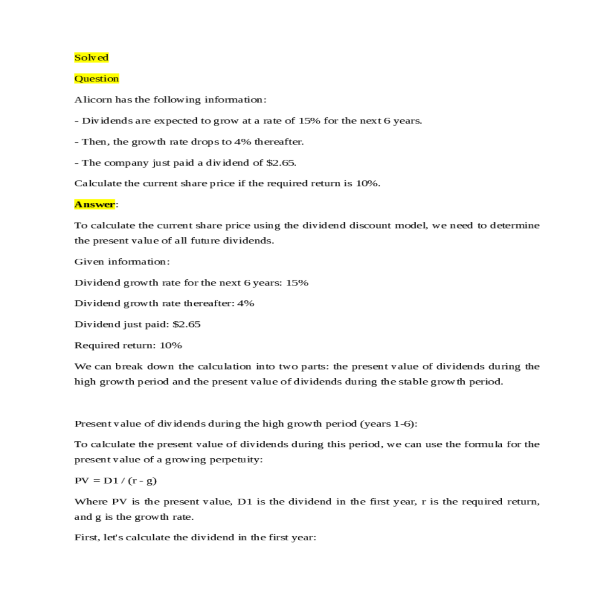 let calculate the dividend year using the formula