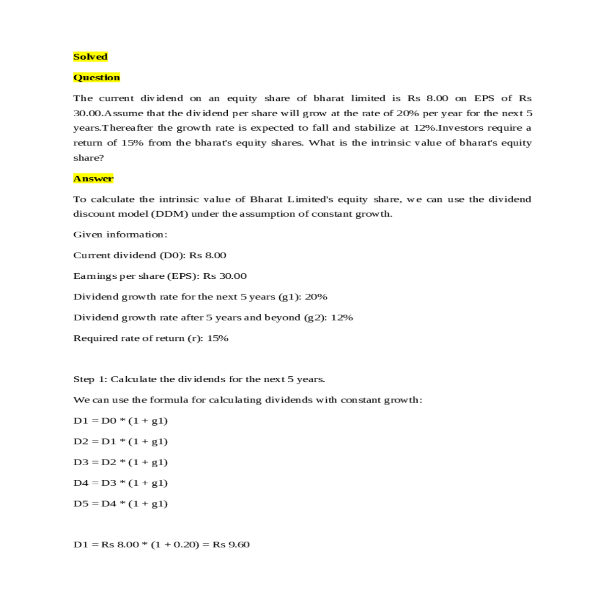 what the intrinsic value bharat equity share calcu
