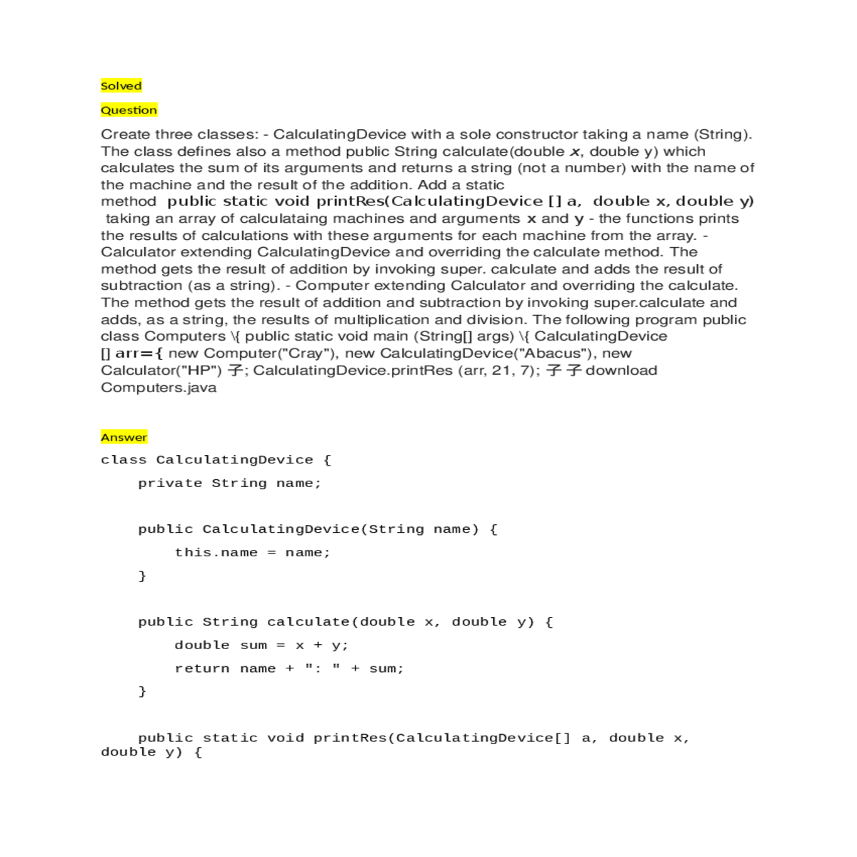 computer extending calculator and overriding the c
