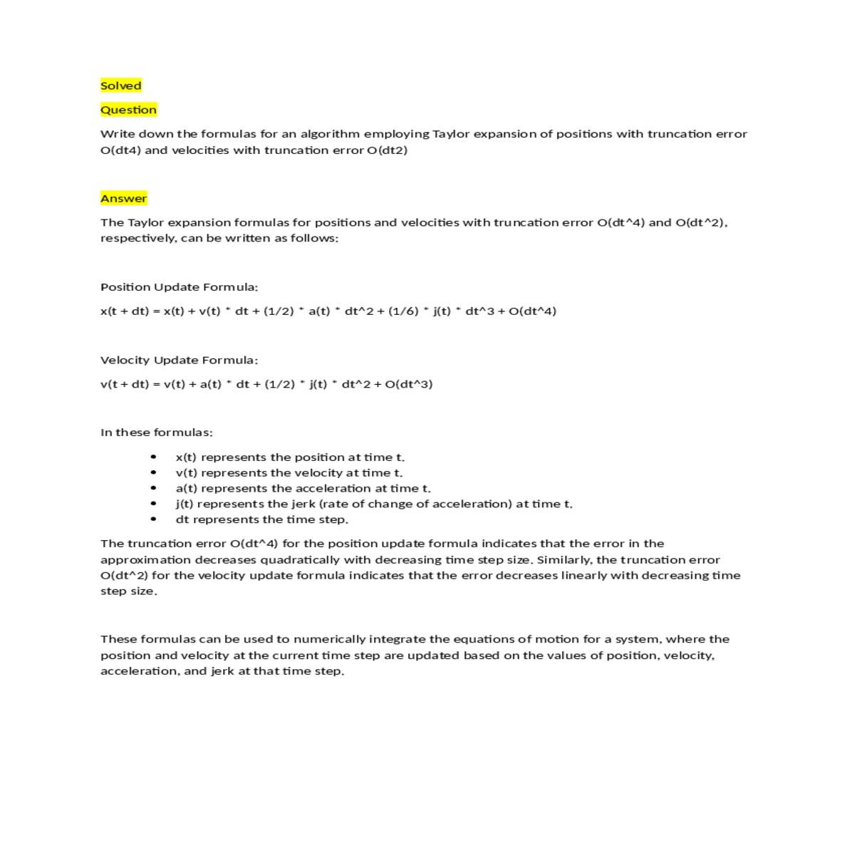where the position and velocity the current time s