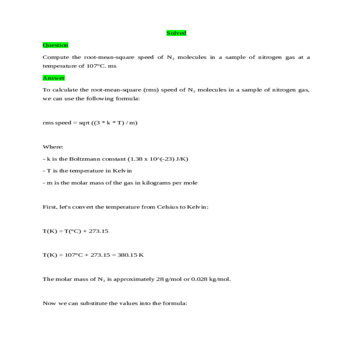 solvedquestioncompute the root-mean-square speed m