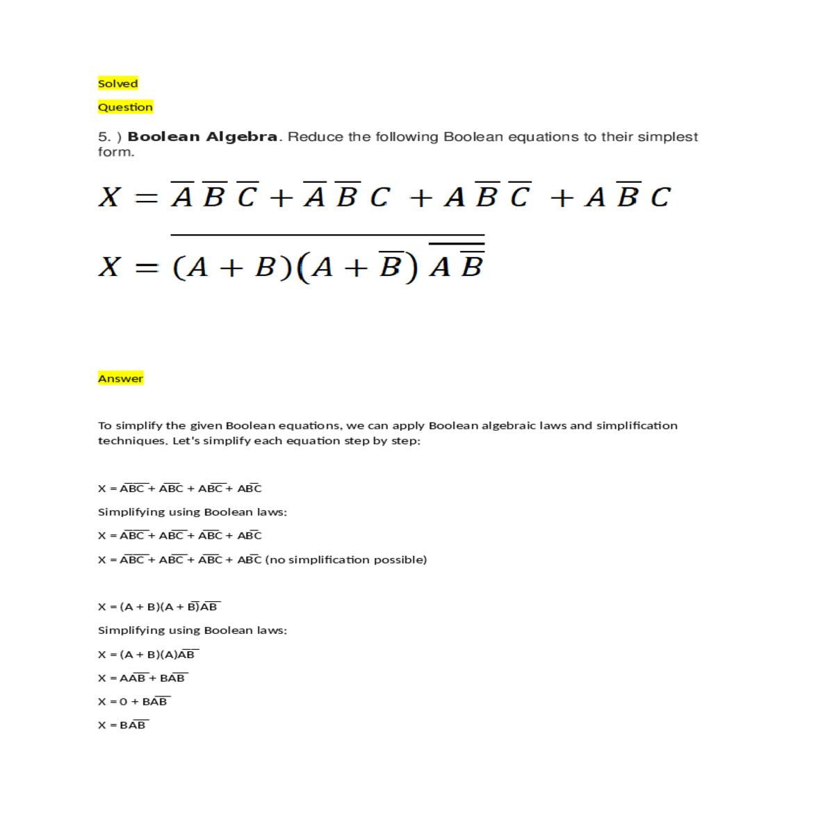 the simplified form the given boolean equations ar