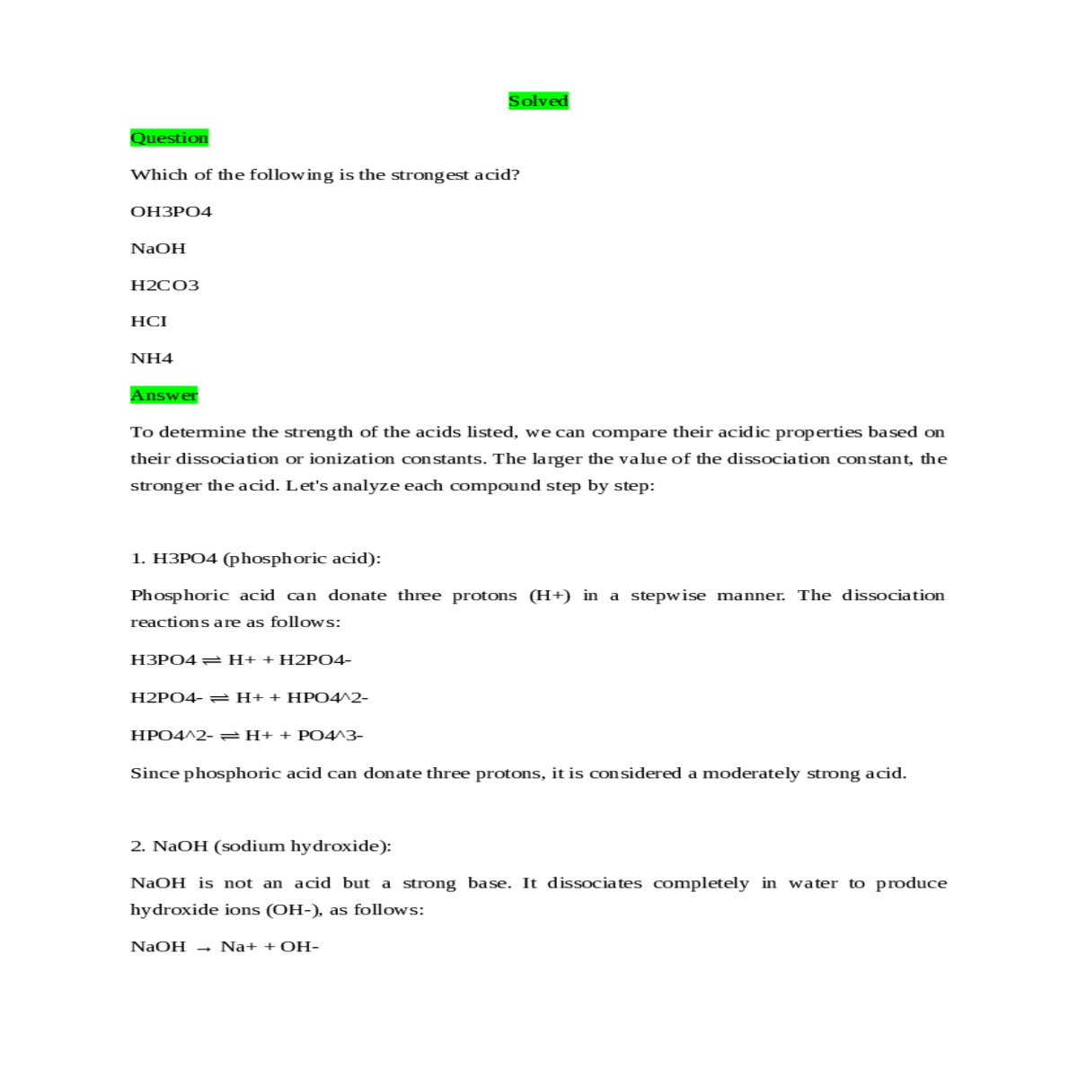 naoh sodium hydroxide not acid but strong base