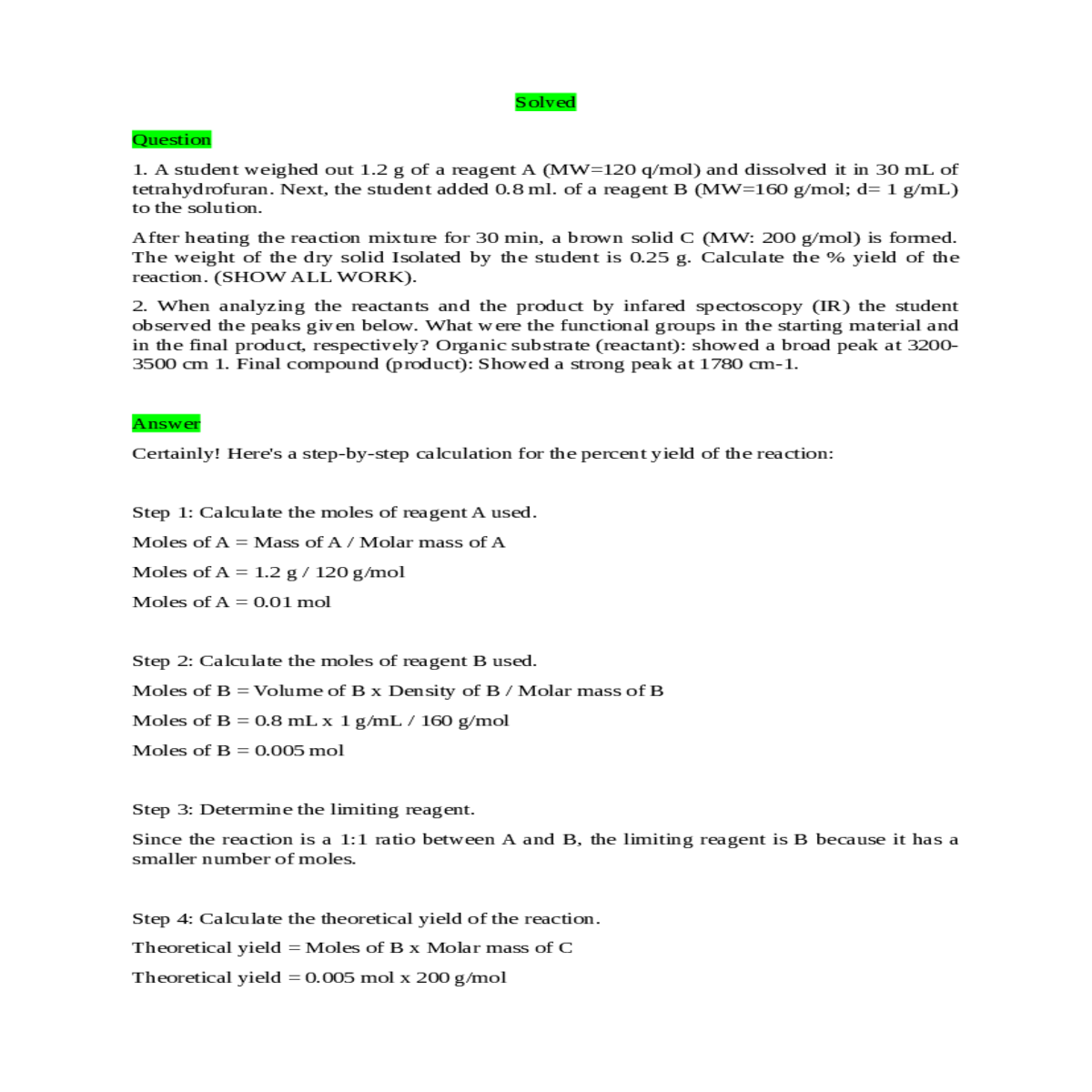 calculate the yield the reaction