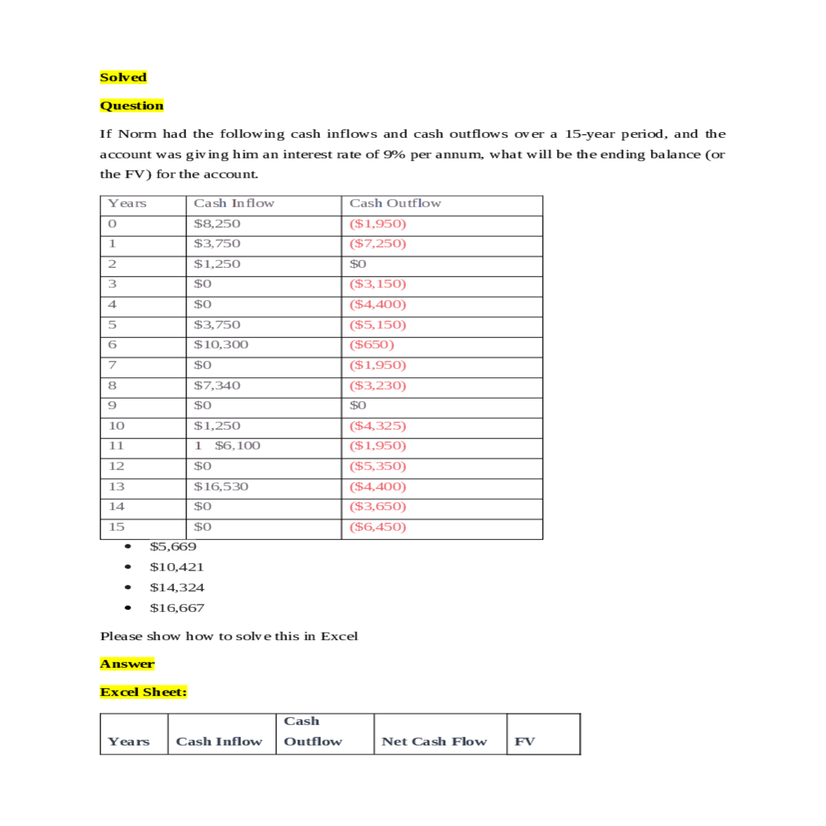 calculate the future value the net cash flow using