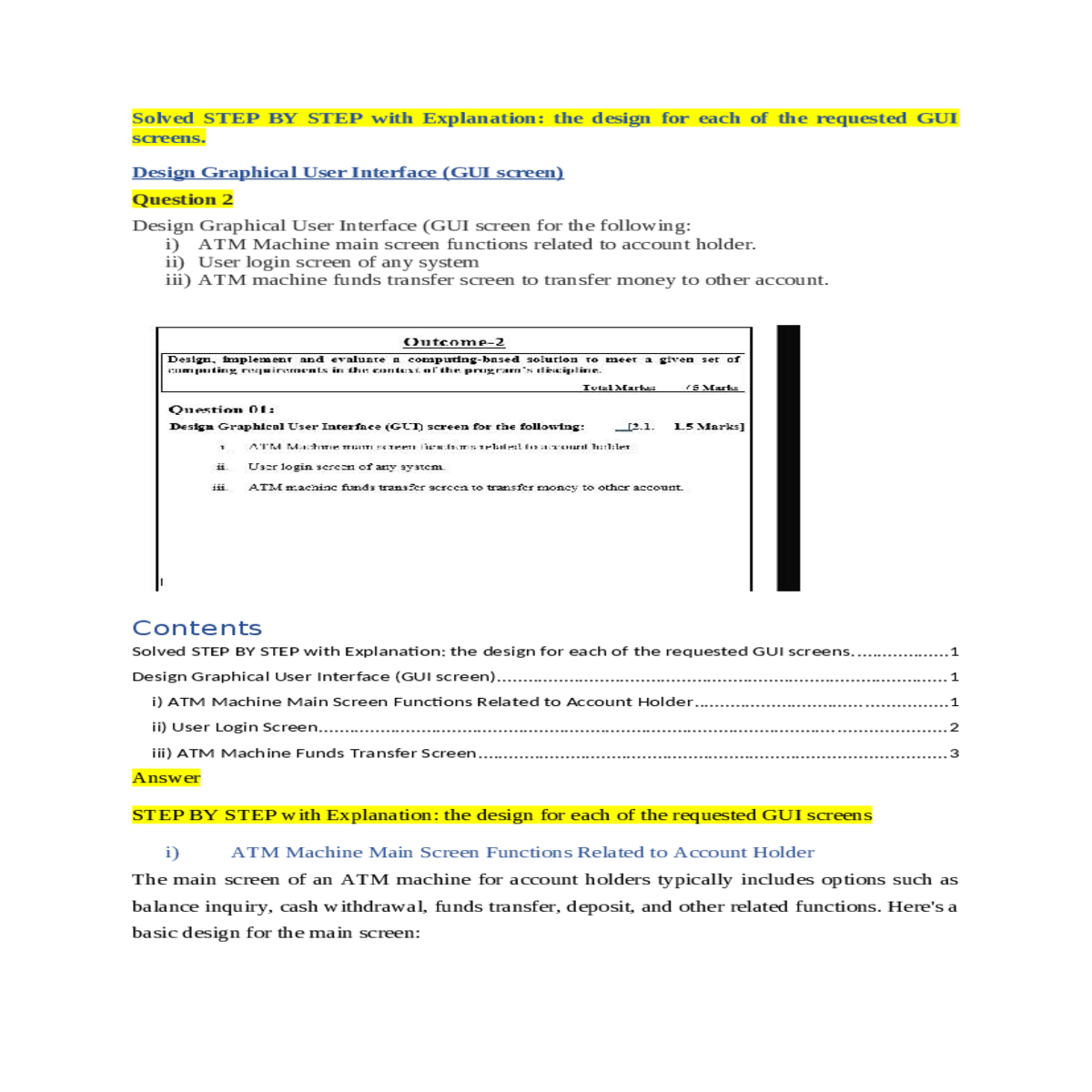 atm machine main screen functions related to accou