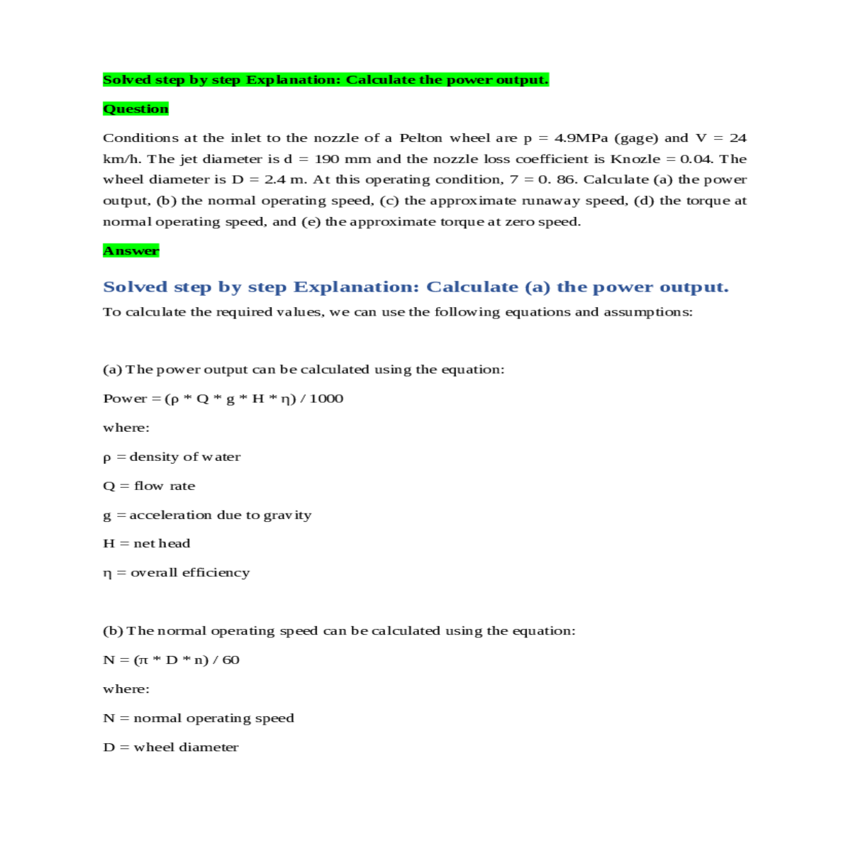the jet diameter and the nozzle loss coefficient k