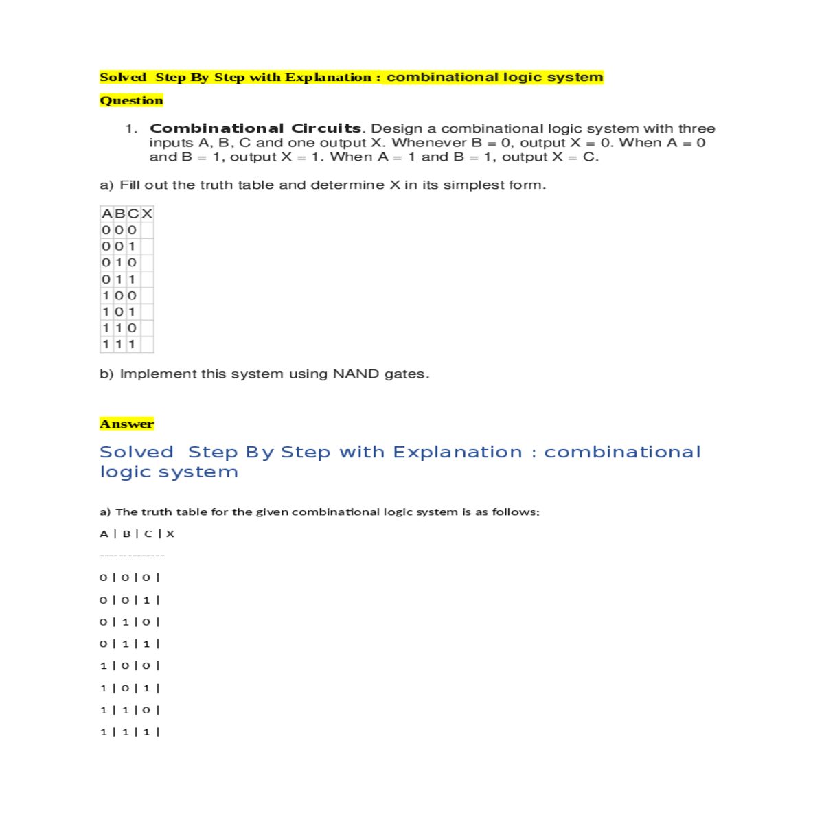 design combinational logic system with three input