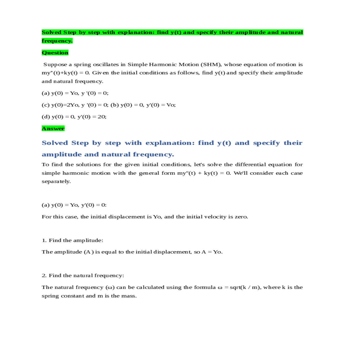 and the natural frequency calculated using the for