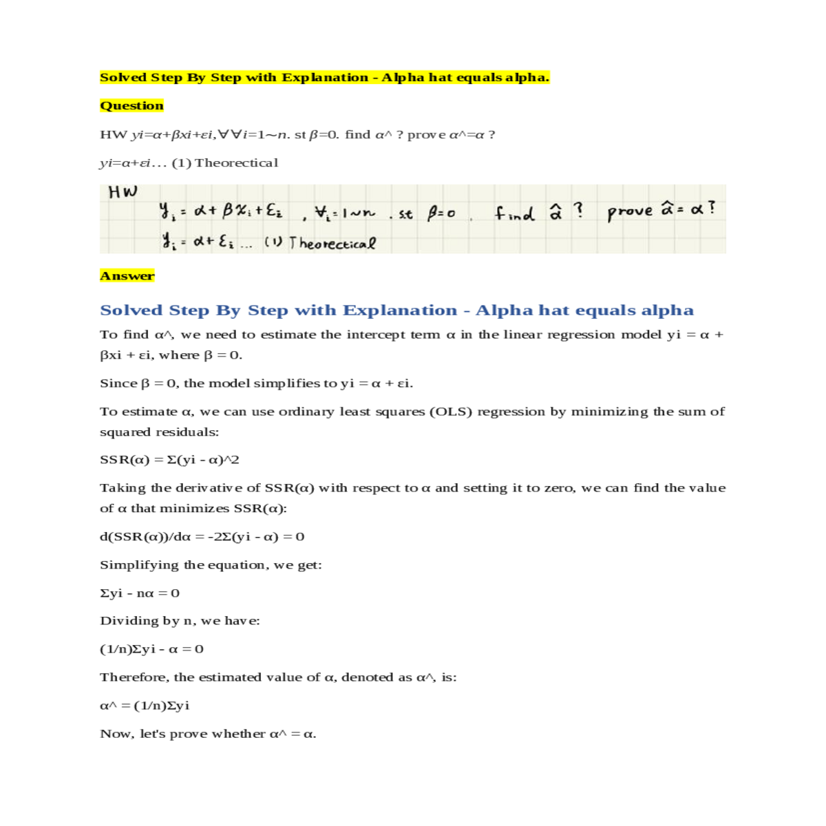 solved step step with explanation alpha hat equals