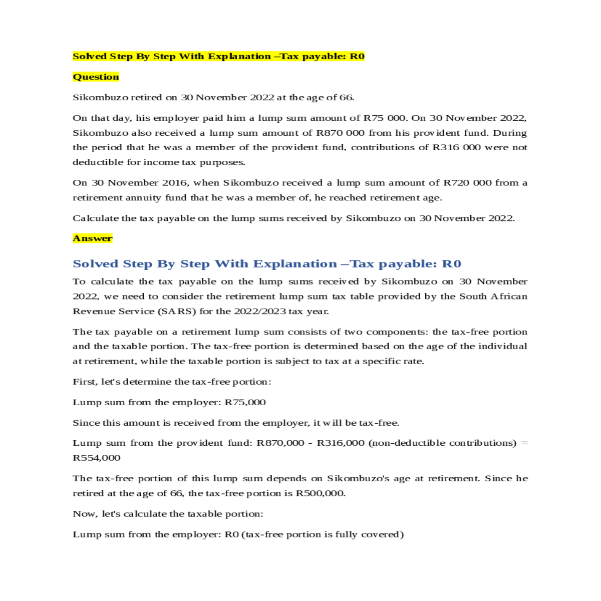 need use the retirement lump sum tax table