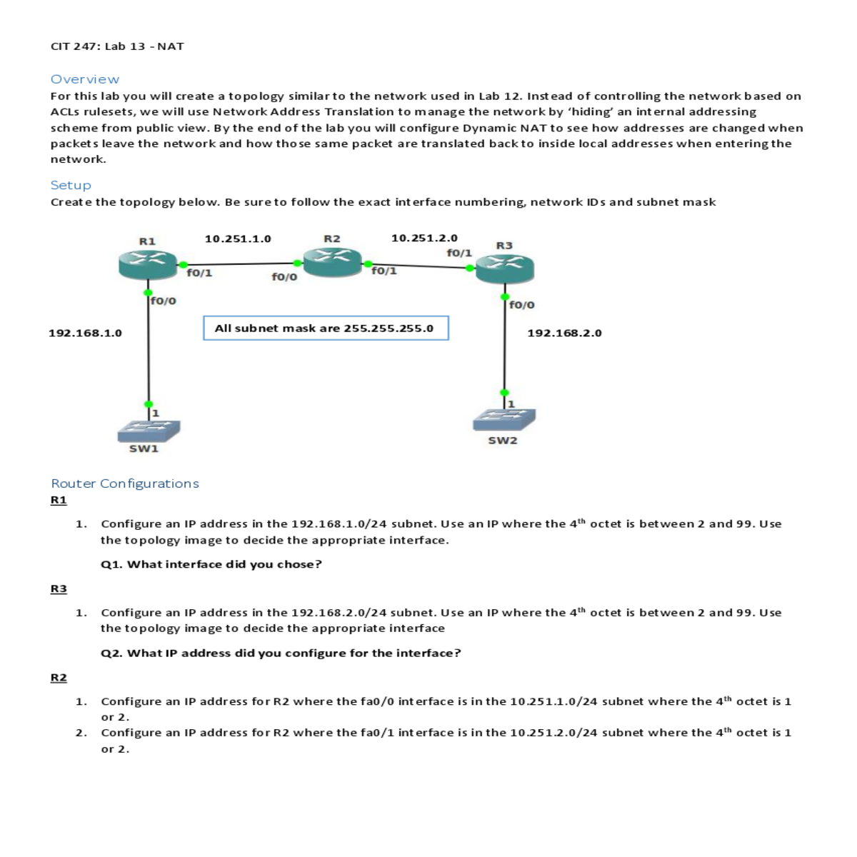 network ids and subnet mask router configurations 