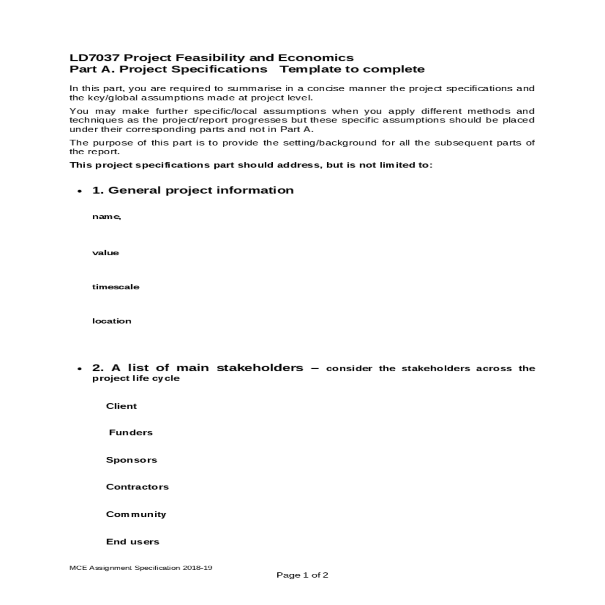 project specifications template completein this pa