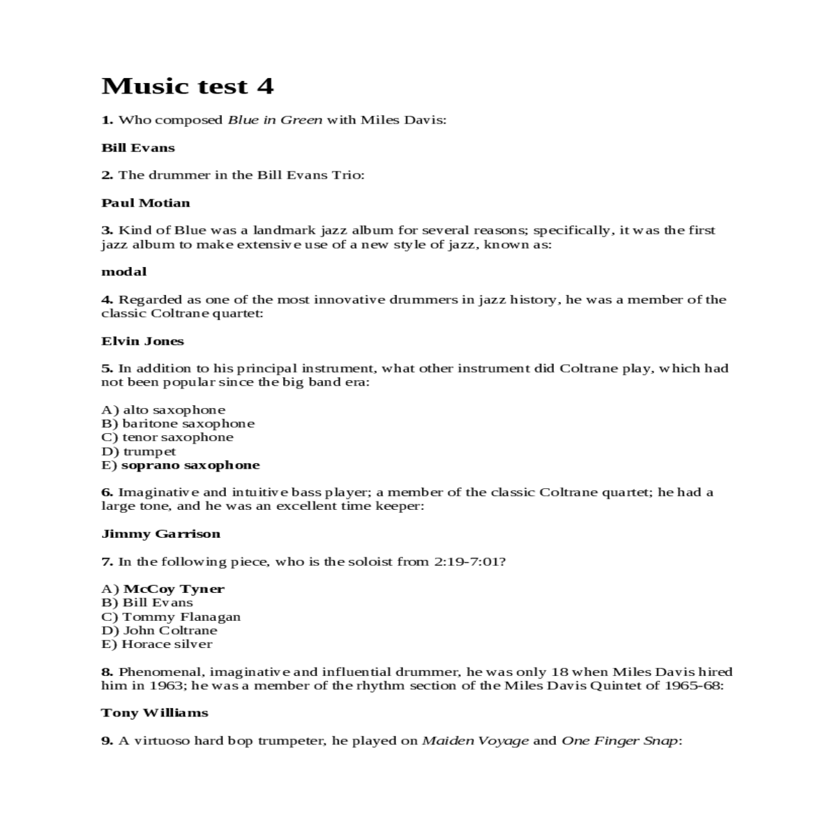 Music test 4, tenor saxophonist the midsixties mil