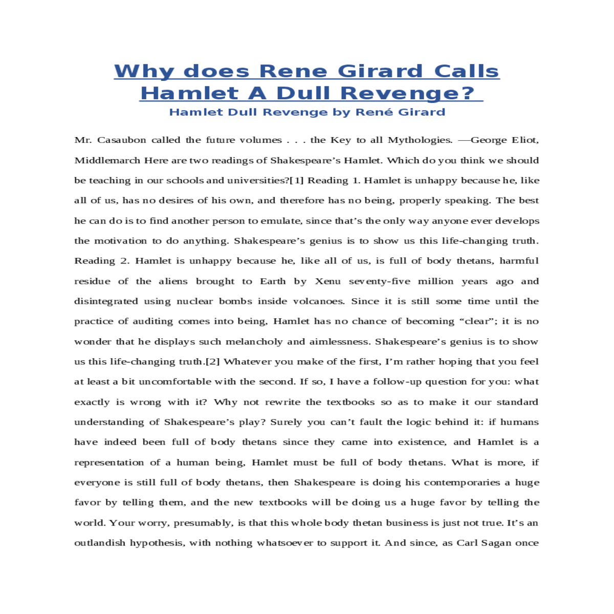 hamlet dull revenge by rené girard