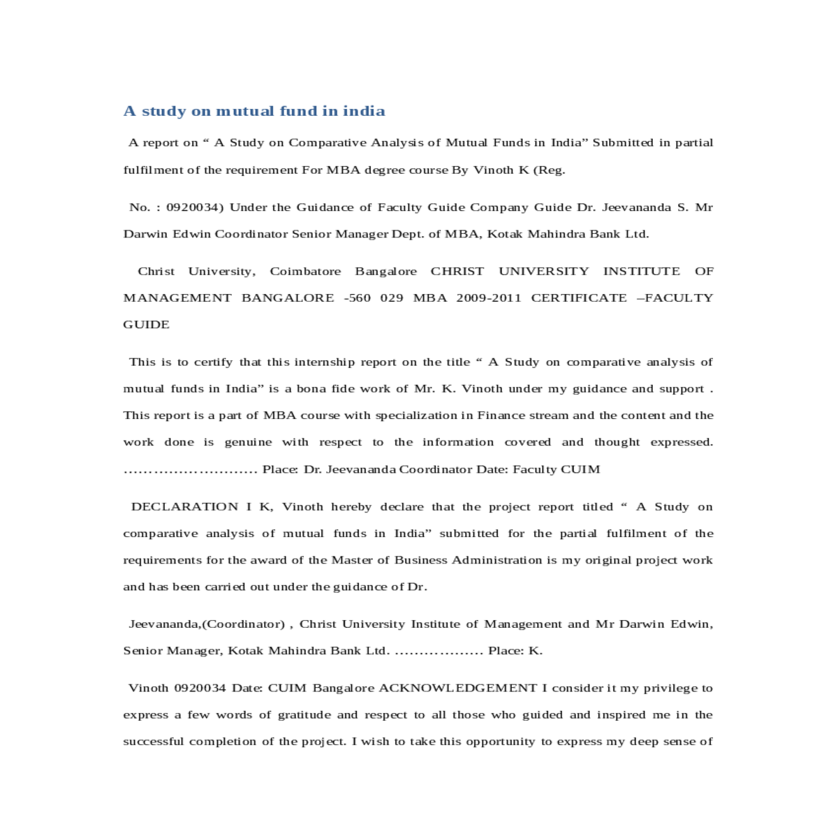 a study on mutual fund in india