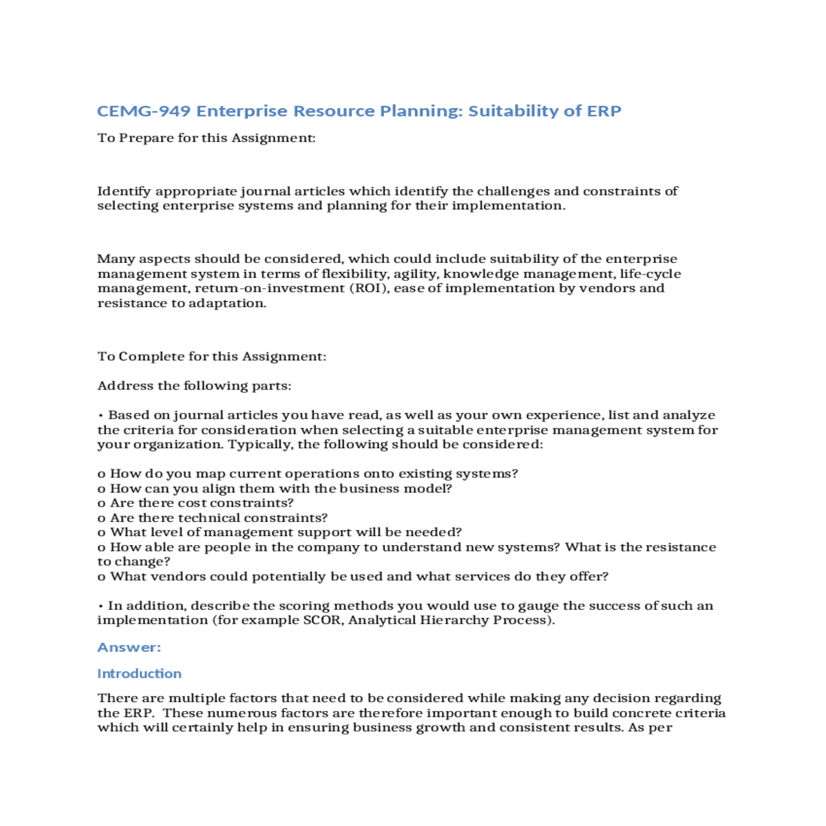 cemg949 enterprise resource planning suitability o