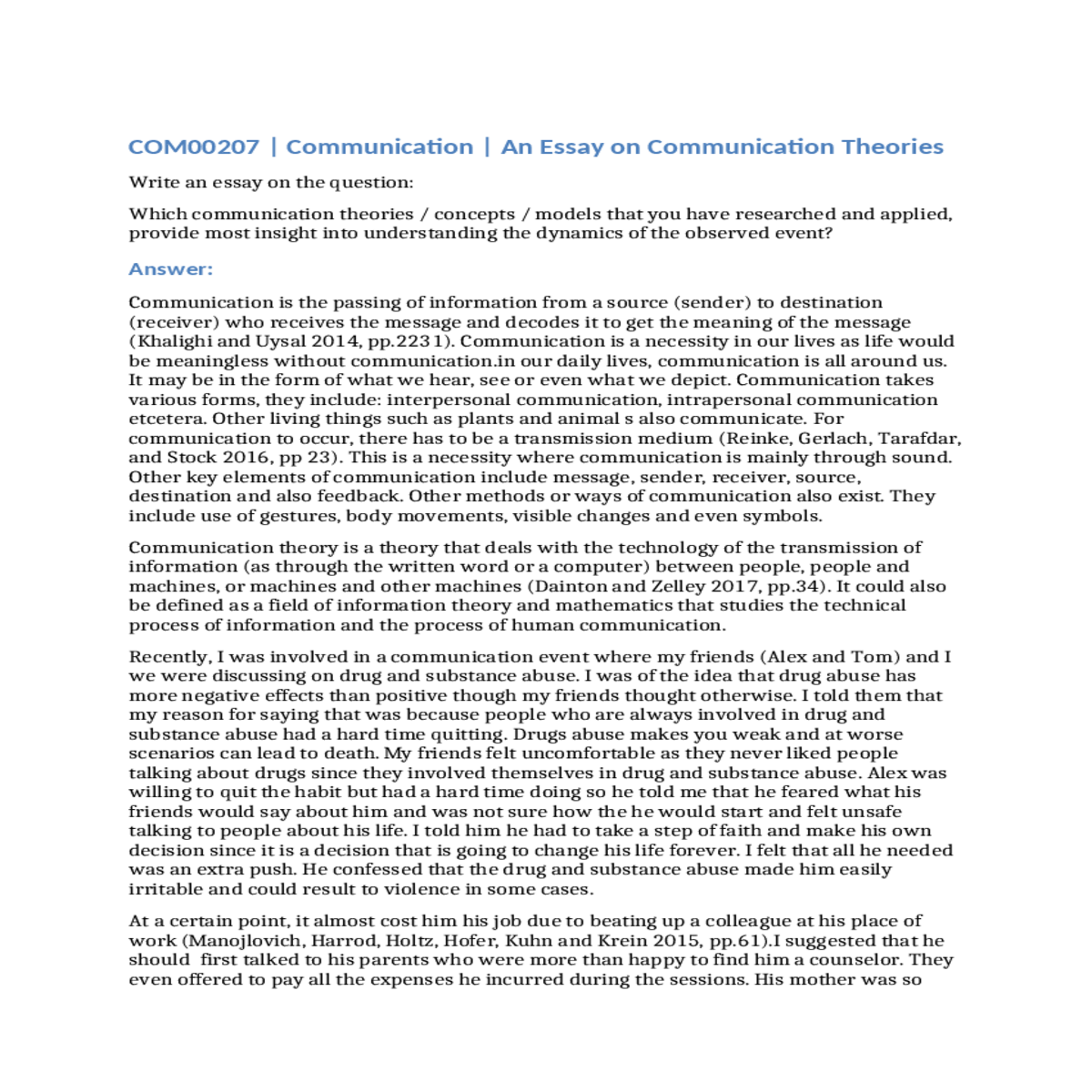 buy com00207  communication  an essay on communica