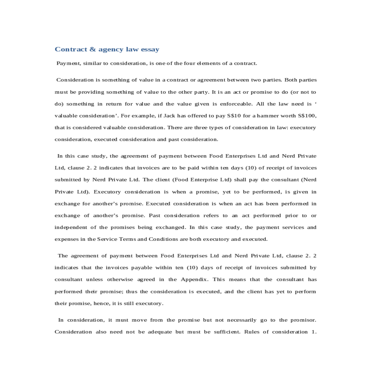 contract  agency law essay