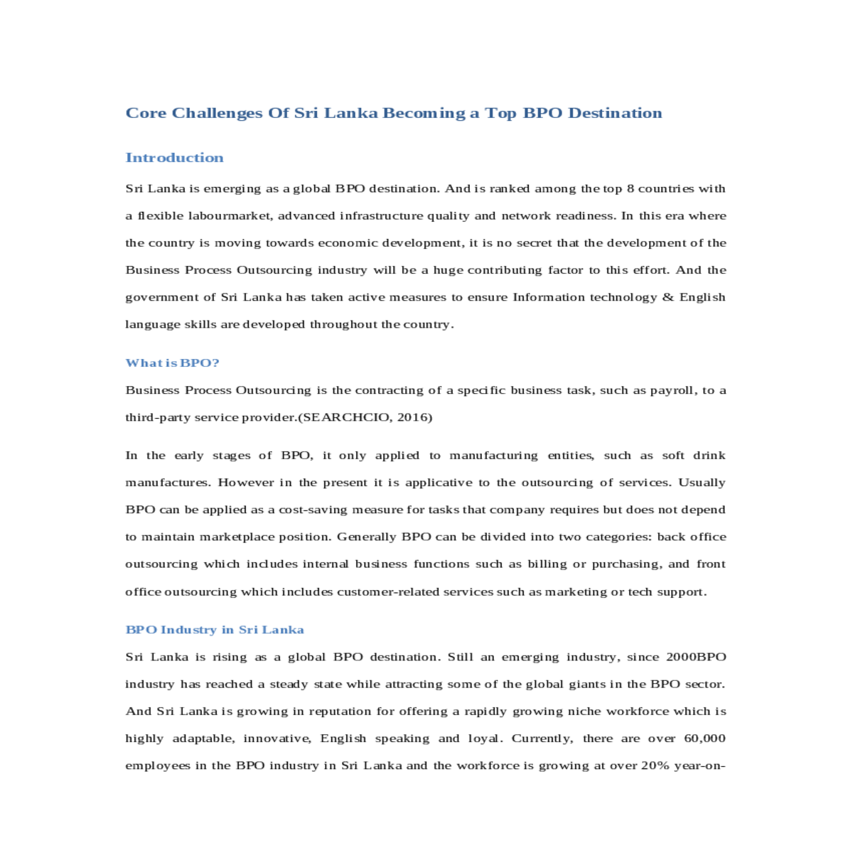 challenges of bpo in sri lanka
