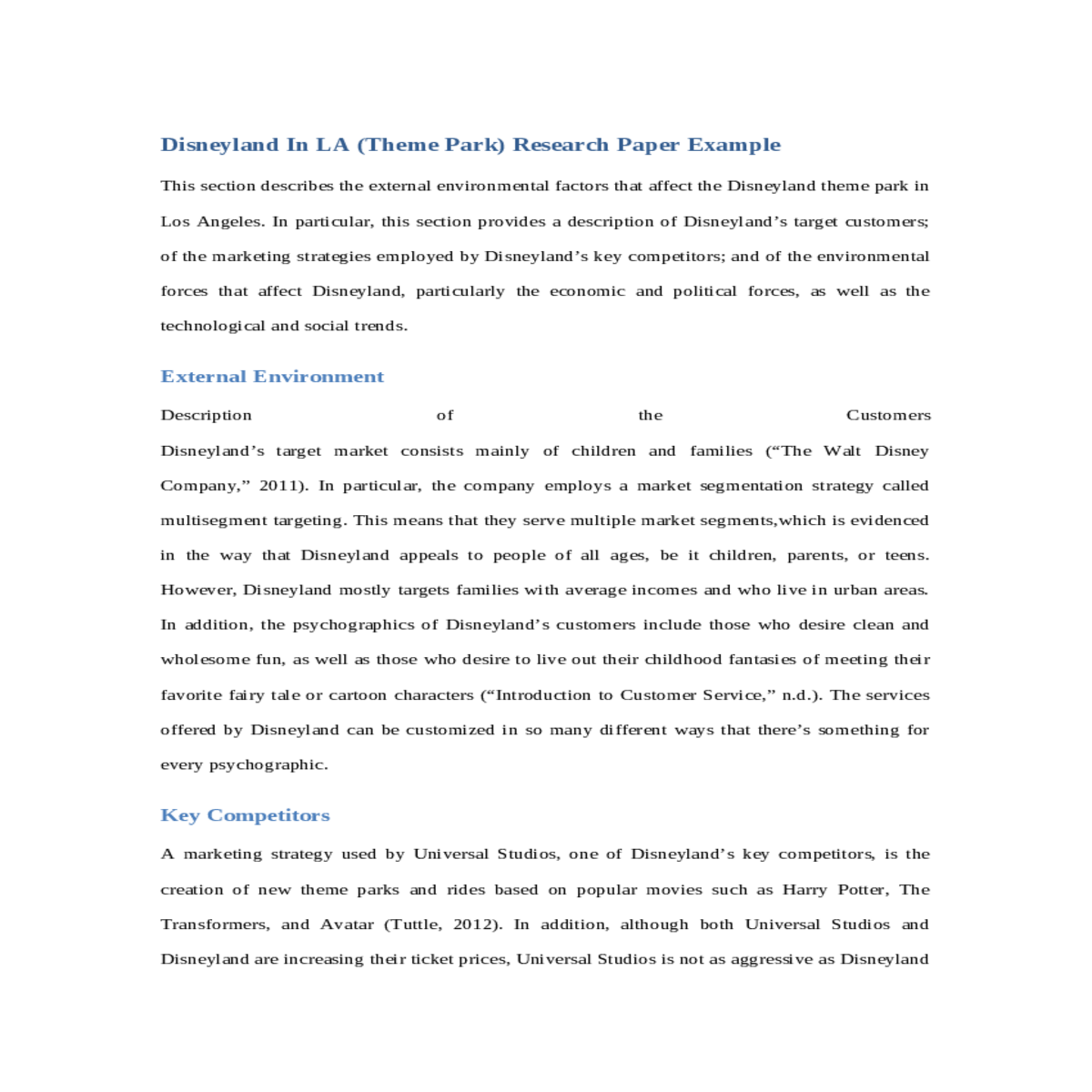 disneyland in la theme park research paper example
