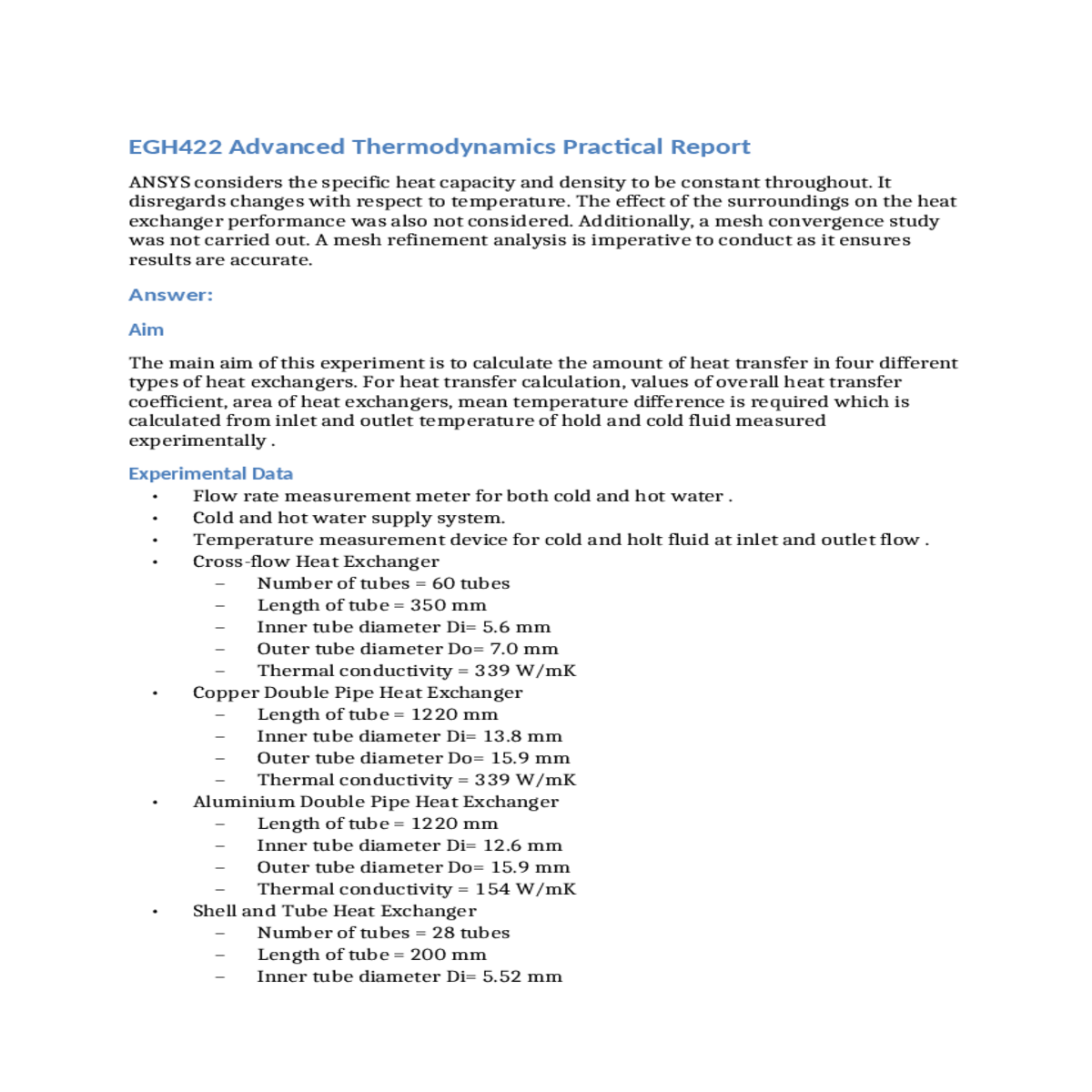 calculation for overall heat transfer coefficient