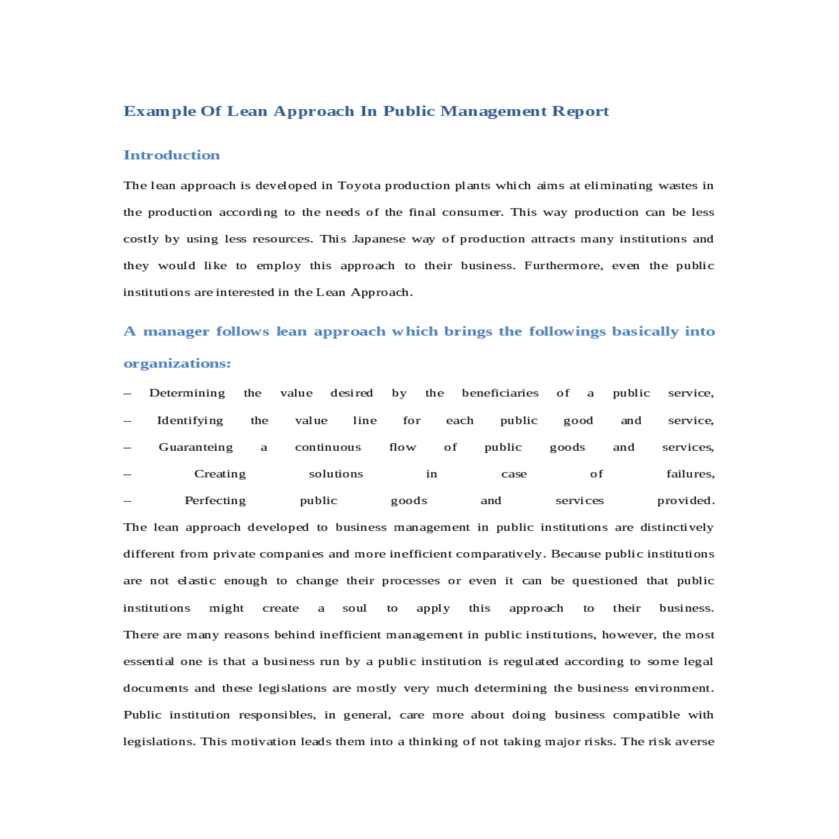 example of lean approach in public management repo