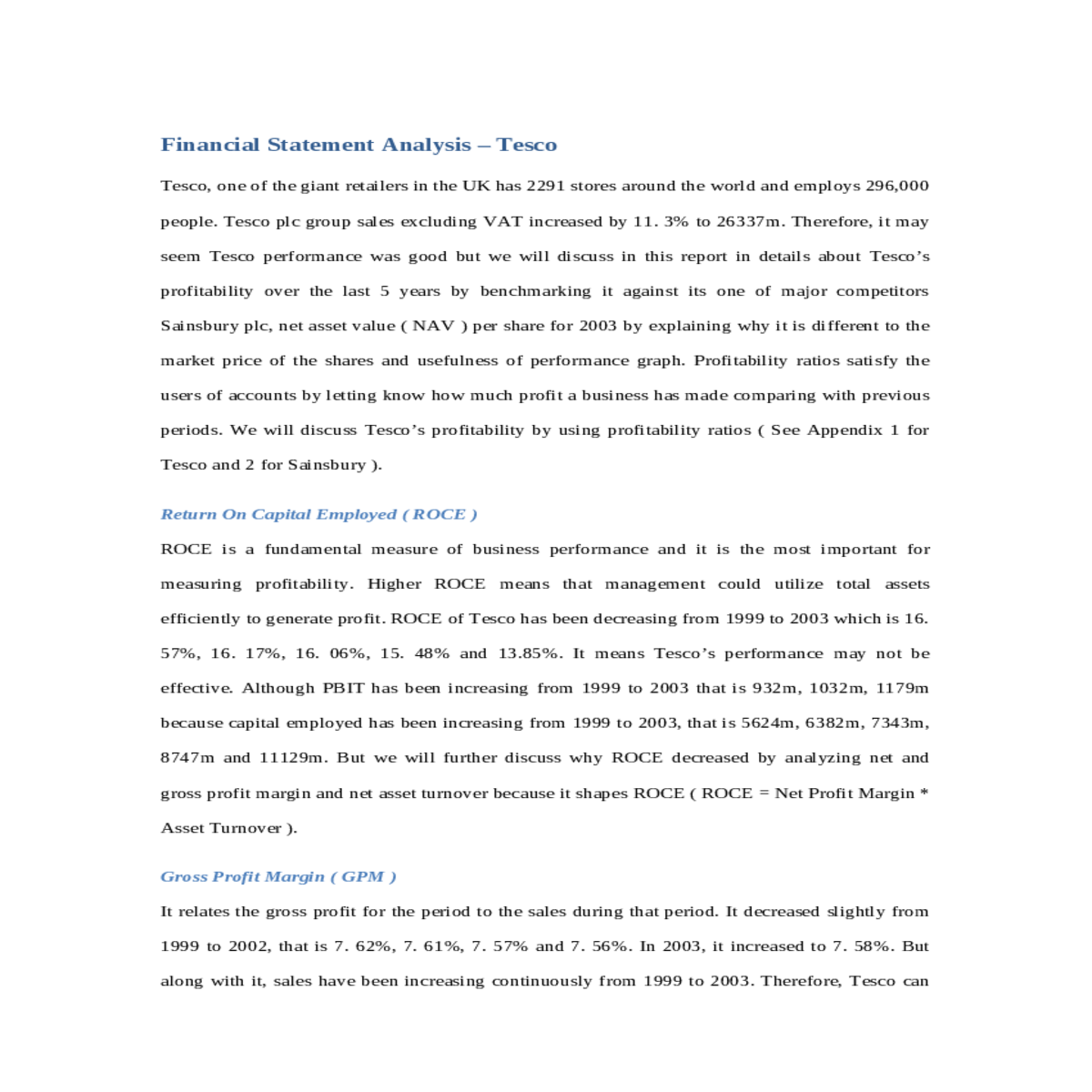 financial statement analysis – tesco