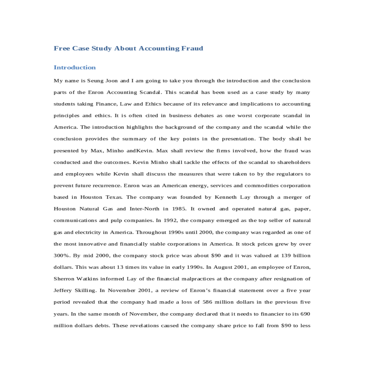 free case study about accounting fraud