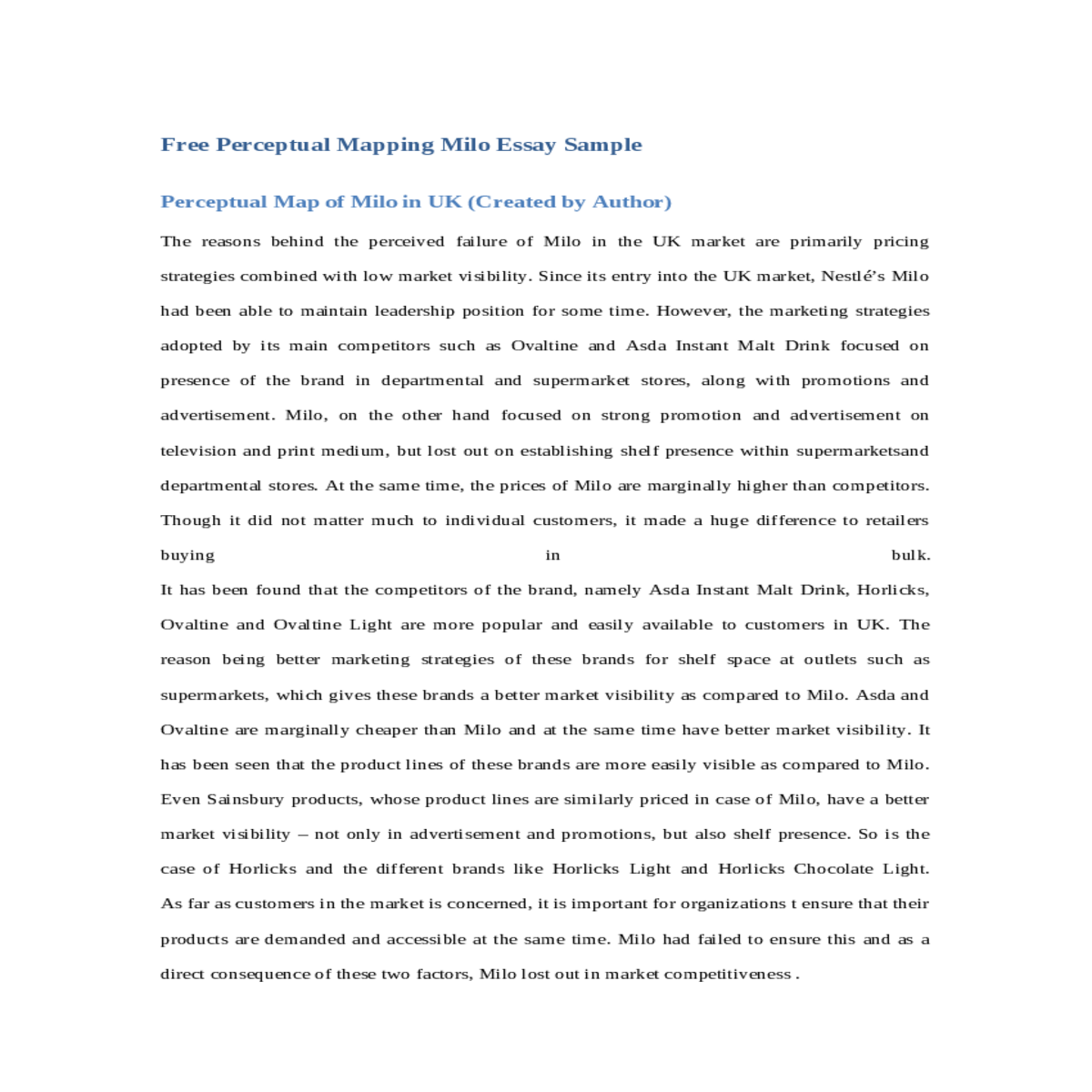 free perceptual mapping milo essay sample