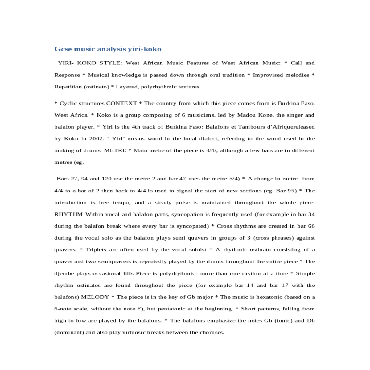 gcse music analysis yirikoko