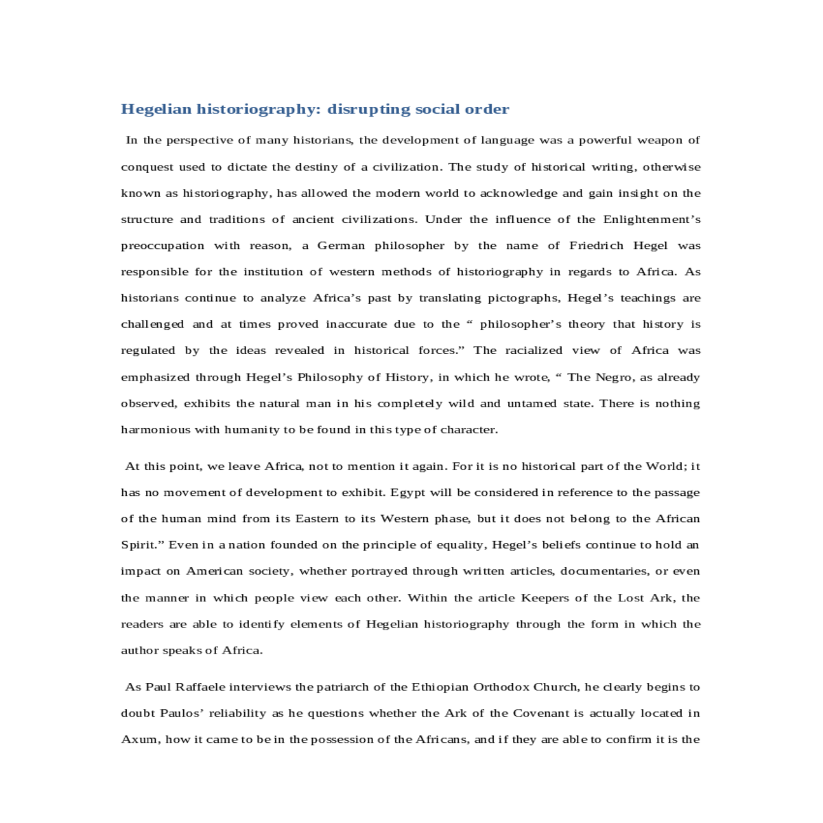 account hegels influence modern and western ideals