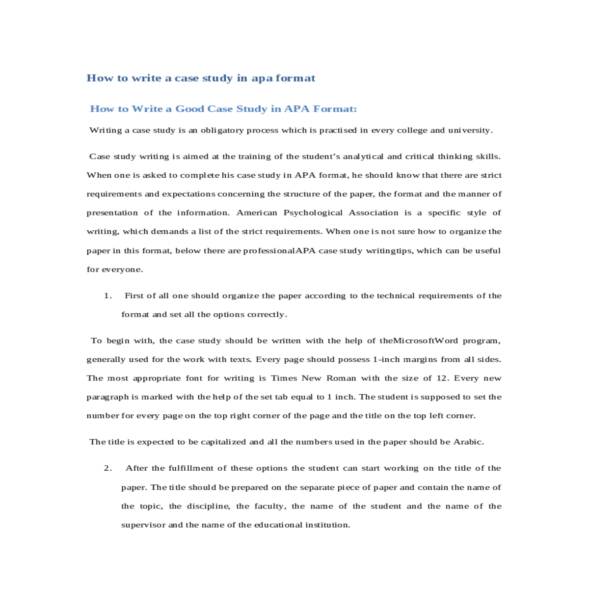 how to write a case study in apa format