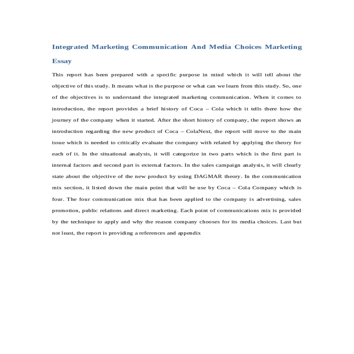coca – cola imc mix and media choices