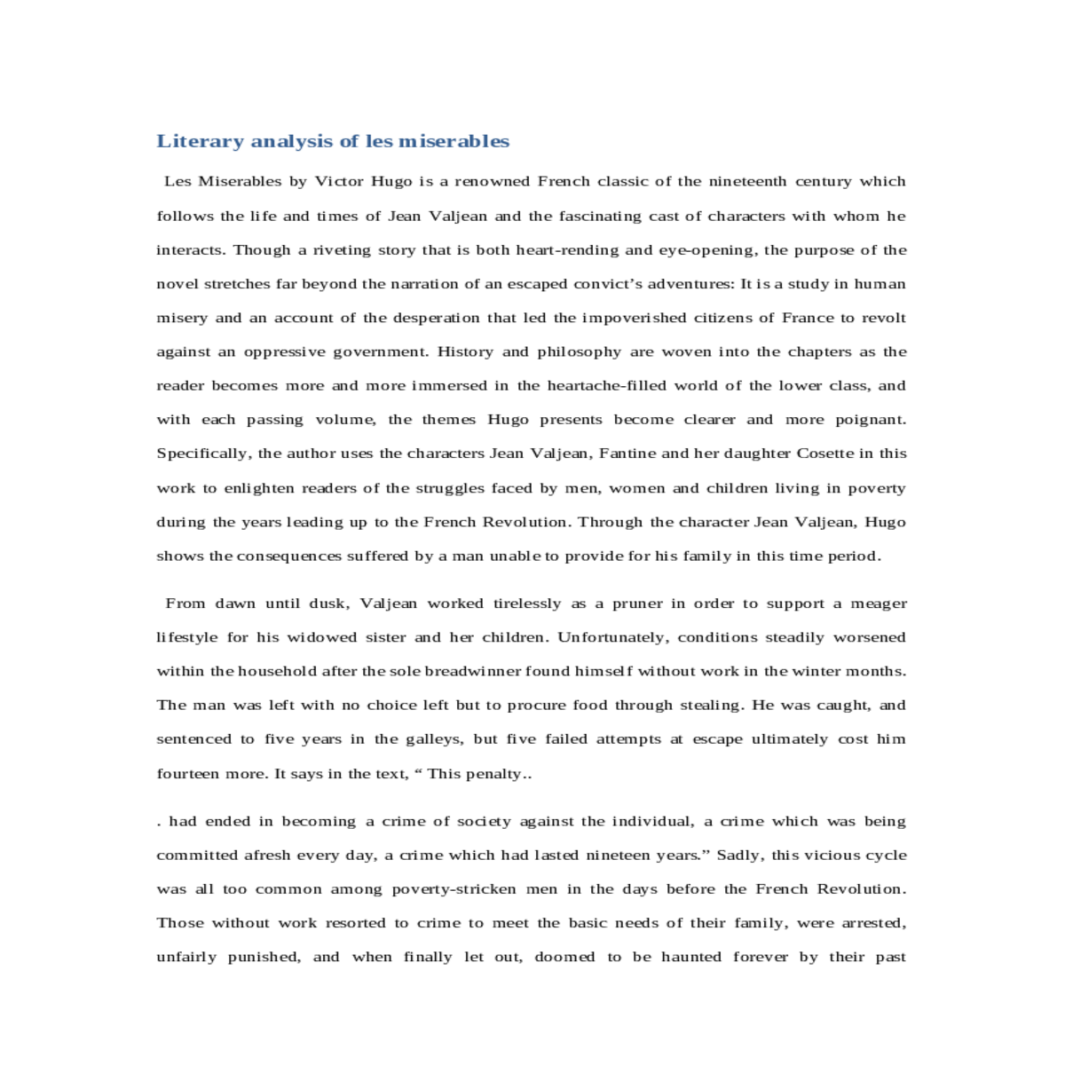 literary analysis of les miserables