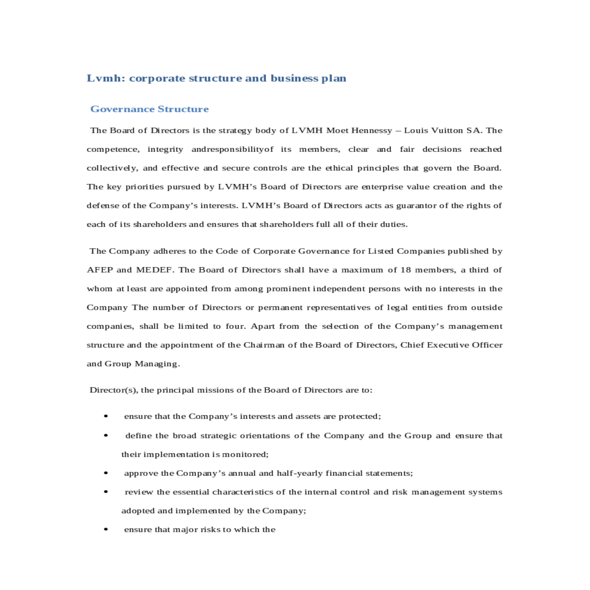 lvmh corporate structure and business plan