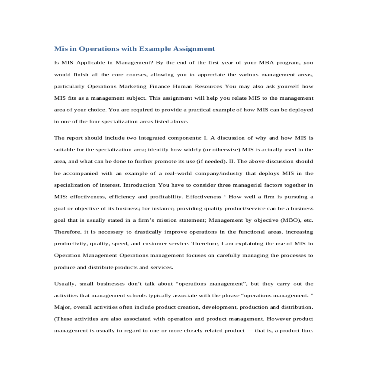 mis in operations with example assignment