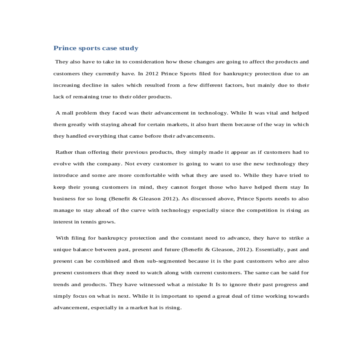 prince sports case study